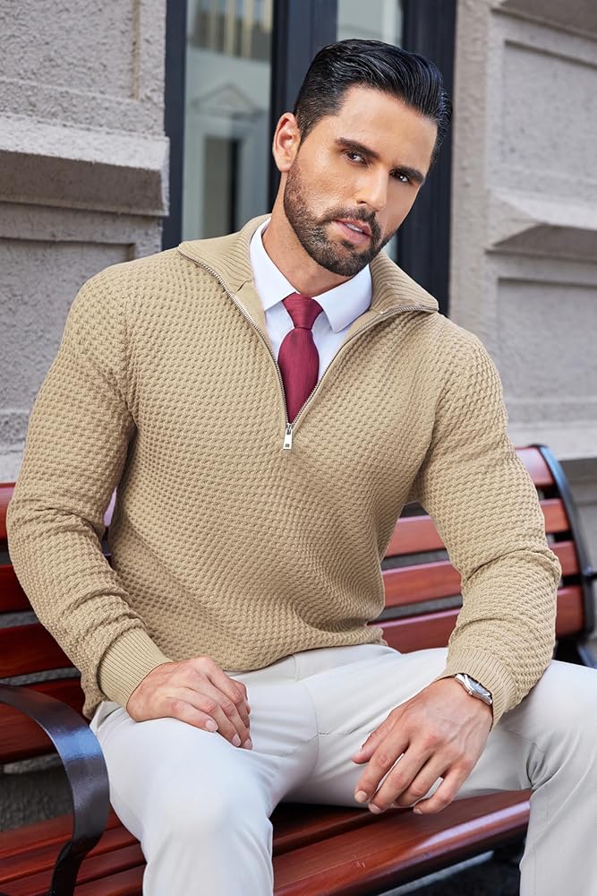 COOFANDY Mens Half Zip Pullover Casual Quarter-Zip Polo